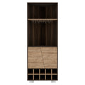 Fraktal Corner Bar Cabinet, Ten Built In Wine Rack, Two Shelves, Double Door Dark Oak Pine Dark Brown Dining Room Modern Particle Board