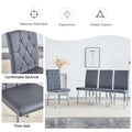 Table And Chair Set, Modern Dining Table, Tempered Glass Tabletop And Silver Colored Leg Table, Soft And Comfortable Dining Chair, Perfect For Dinner, Meetings, Home And Office Decor Gray Seats 4 Glass