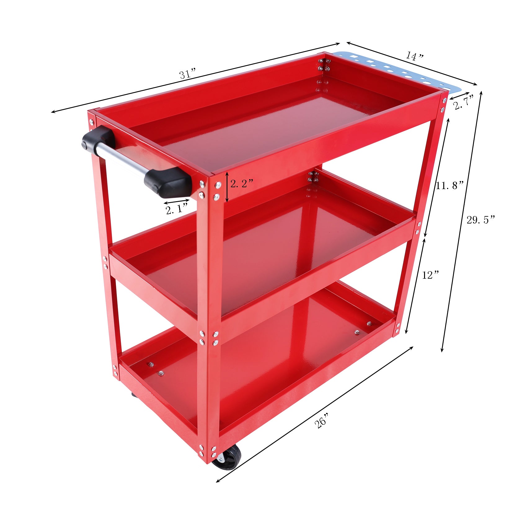 Tool Cart On Wheels, 3 Tier Rolling Mechanic Tool Cart, Heavy Duty Steel Utility Cart W Lockable Wheels, 450 Lbs Capacity Industrial Service Cart For Garage, Warehouse, Workshop Bright Red Red Abs Steel Q235