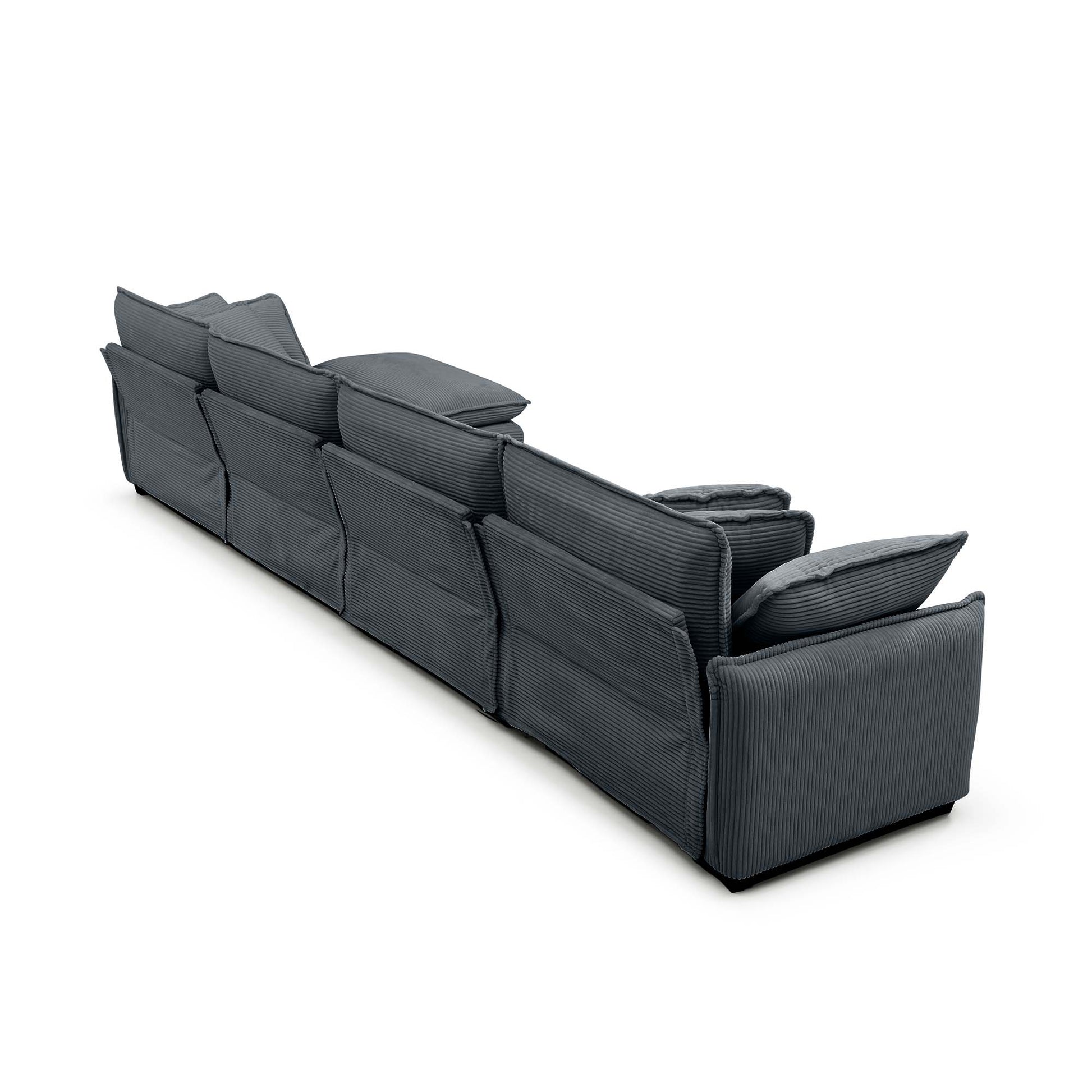 Over Size U Shape Corduroy Sofamodern Upholstered 4 Seater Sofa With 2 Ottomans, Premium Soft Corduroy Fabric Sofa Grey Corduroy 4 Seat