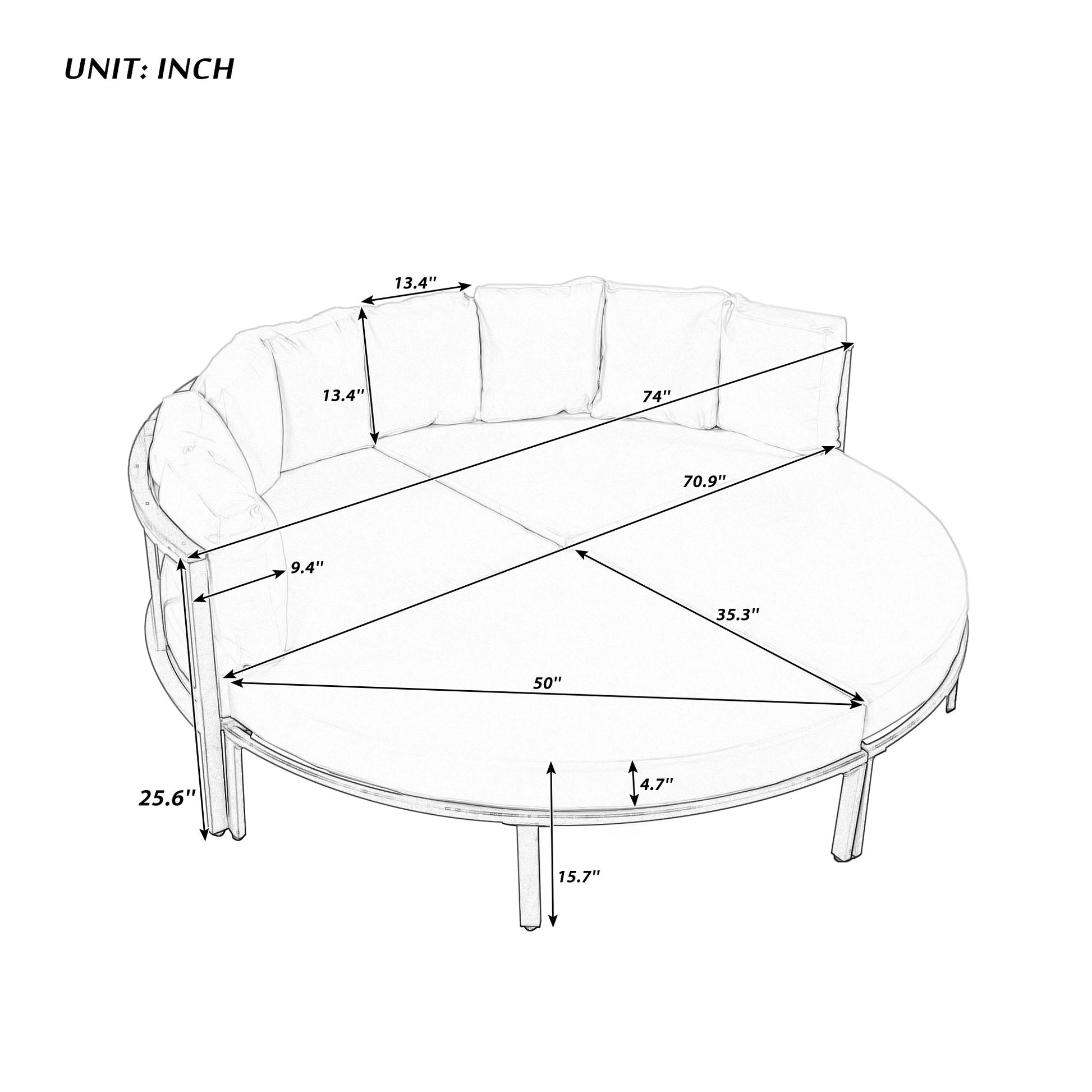 Patio Furniture Set, 4 Piece Round Outdoor Conversation Set All Weather Metal Sectional Sofa With Cushions Beige Seats 6 Metal