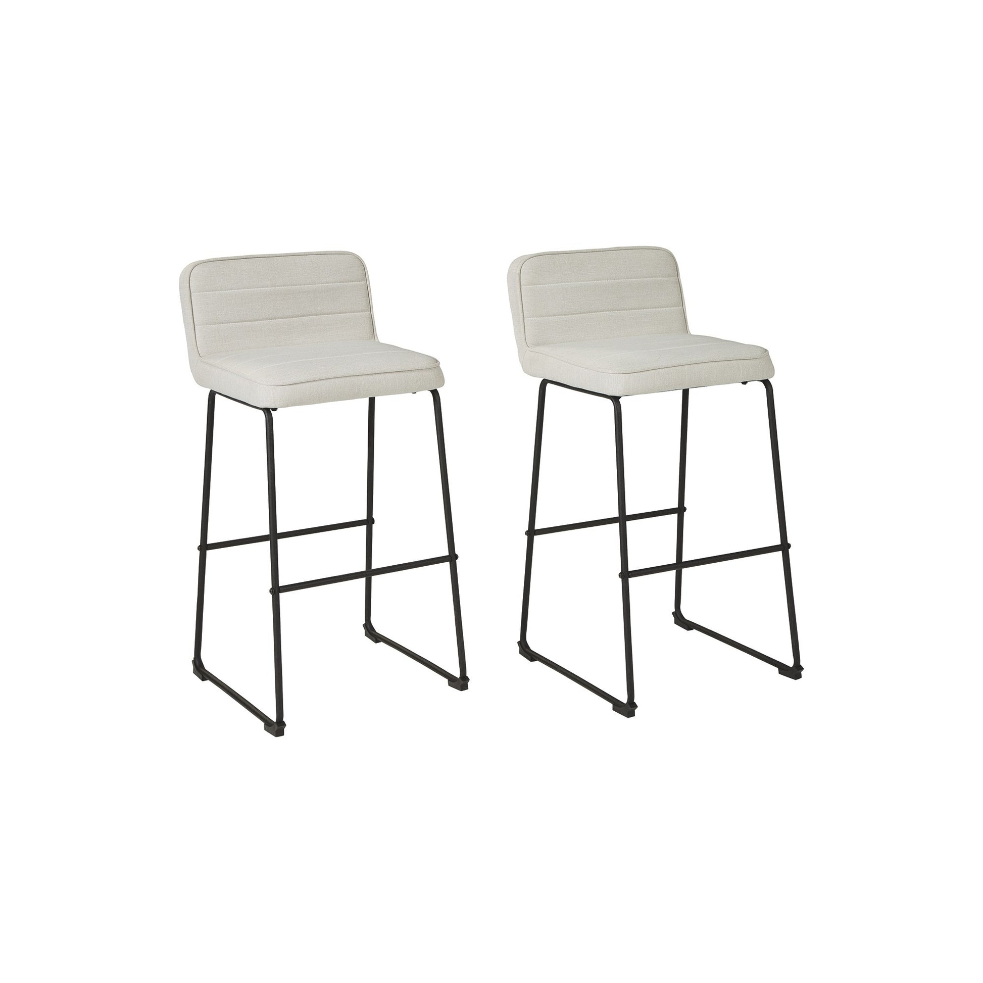 Channel Stitched Low Fabric Barstool With Sled Base, Set Of 2, Gray Gray Metal