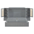 Full Size Murphy Bed Wall Bed With Drawer And Rattan Decoration With 2 Storage Cabinets, One Set Of Sockets & Usb Ports, Pulley Structure Design, Gray Full Gray Plywood