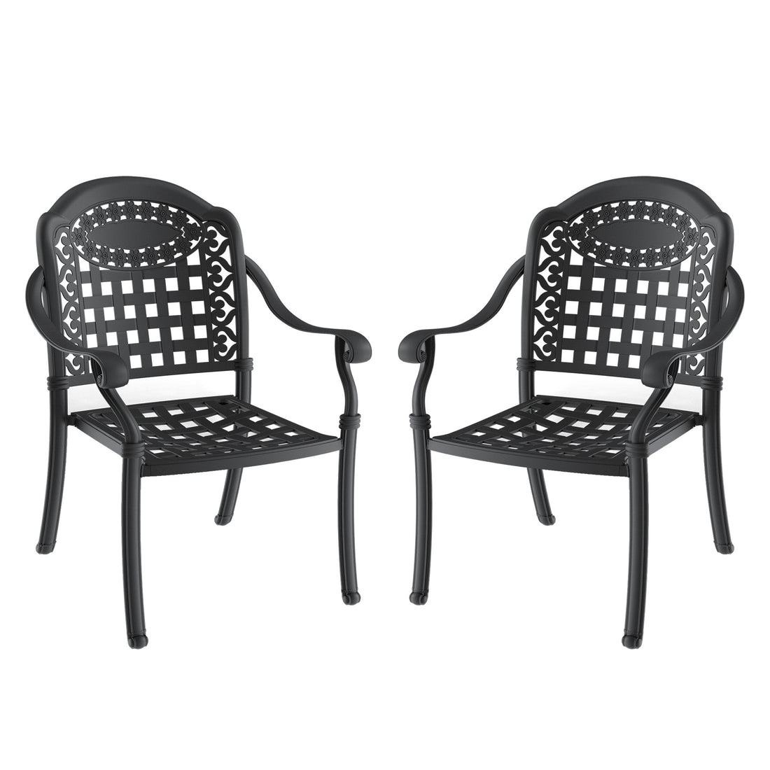 Cast Aluminum Patio Dining Chair 2Pcs With Black Frame And Cushions In Random Colors Yes Complete Patio Set Black Rust Resistant Frame Water Resistant Cushion Garden & Outdoor Complete Patio Sets Aluminium