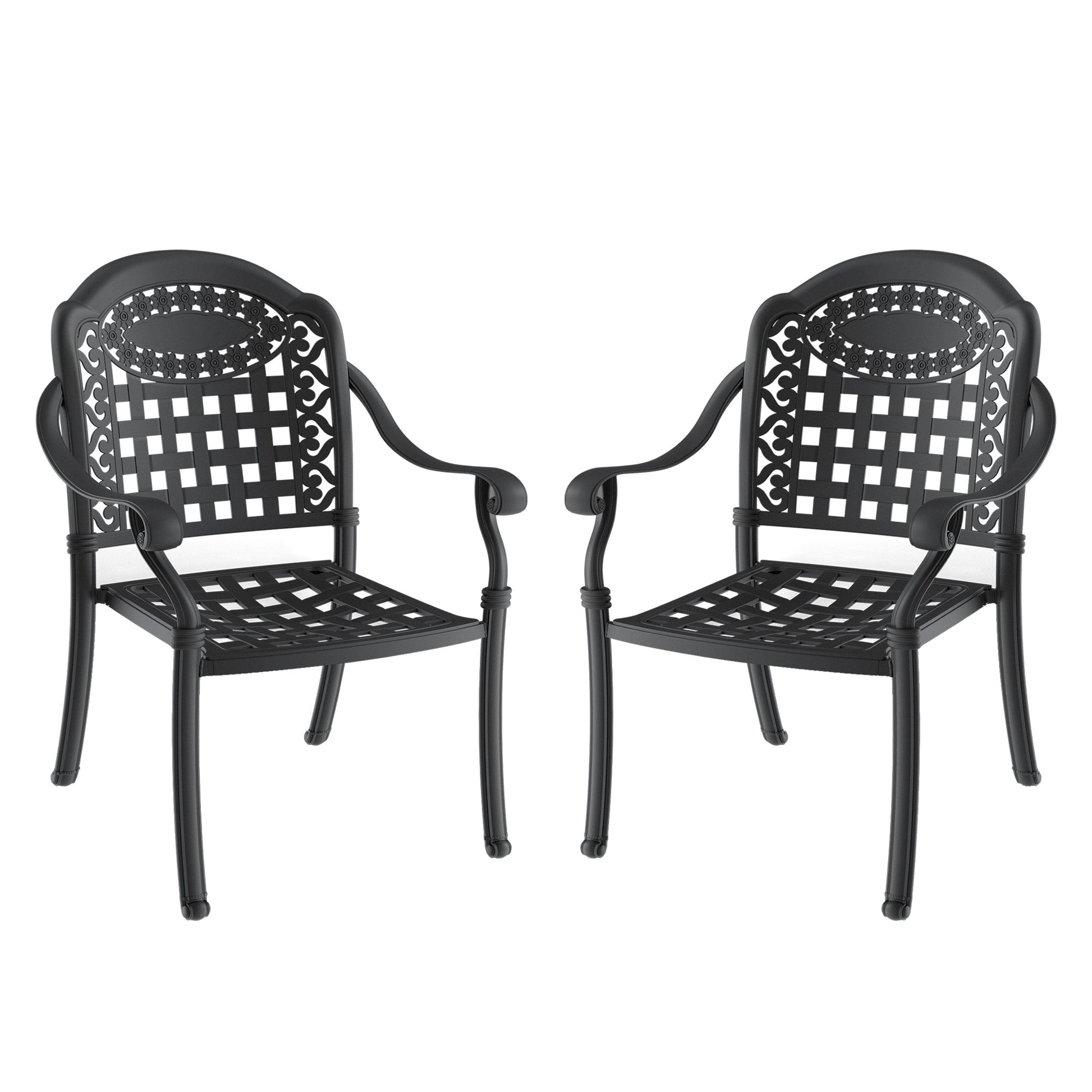 Cast Aluminum Patio Dining Chair 2Pcs With Black Frame And Cushions In Random Colors Yes Complete Patio Set Black Rust Resistant Frame Water Resistant Cushion Garden & Outdoor Complete Patio Sets Aluminium