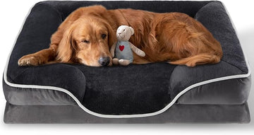 42'' Orthopedic Dog Bed For X Large Dog, Memory Foam Dog Bed, Egg Crate Foam Dog Couch Bed With Washable Removable Cover, Grey Grey Faux Fur