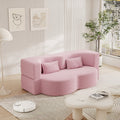 Modern Floor Sofa With 2 Pillows,Convertible Teddy Fabric Foam Filled Sleeper Sofa Bed,15