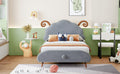 Twin Size Upholstered Platform Bed With Sheep Shaped Headboard, Gray Twin Gray Plywood