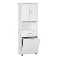 Tall Bathroom Cabinet With Laundry Basket, Large Storage Space Tilt Out Laundry Hamper And Upper Storage Cabinet, White White Mdf