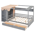 Full Size House Bed With Two Drawers And Wardrobe,Gray Full Gray Solid Wood