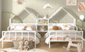 Metal Double Twin Size Platform Bed With House Shaped Headboard And A Built In Nightstand, White Box Spring Not Required Twin White Metal Metal