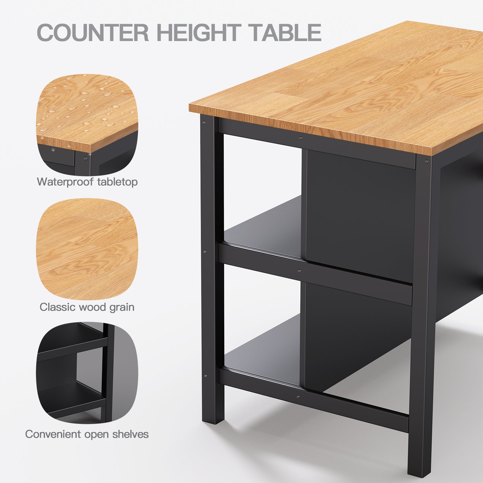 3 Pcs Dining Table Set Rustic Retro Breakfast Table Dining Stools Rubberwood For 2 With Two Open Shelves For Small Space Kitchen Dining Room W69165661 Black Rubber Wood