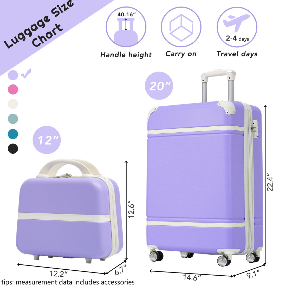 20 In Hardside Luggage With Cosmetic Case2 Piece Lightweight Suitcase Set With Spinner Wheels, Carry On Vintage Luggage,Purple Purple Abs