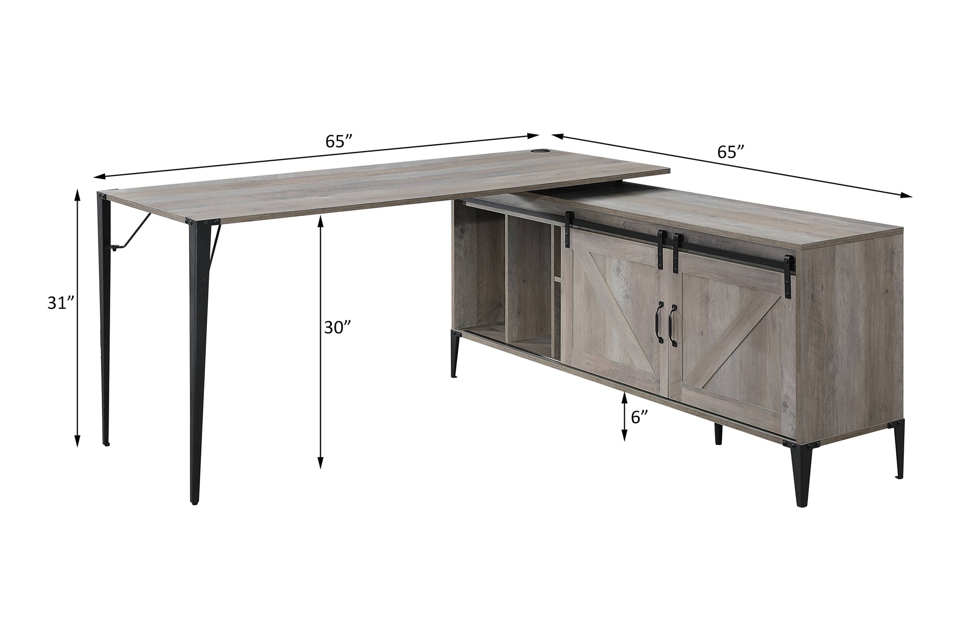 Zakawani Gray Oak & Black Finish Writing Desk With A Cabinet Gray Wood