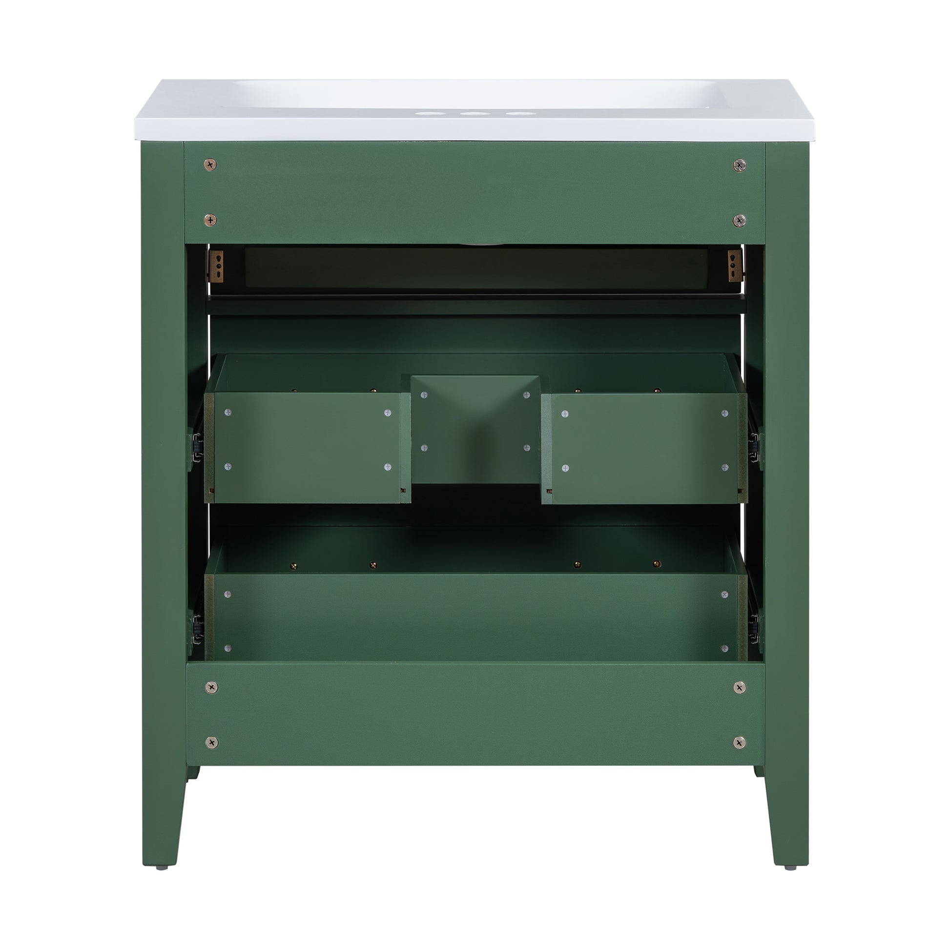 30'' Bathroom Vanity With Resin Sink Combo, Free Standing Single Vanity Set With 3 Drawers, Solid Wood Frame Bathroom Storage Cabinet, Green 3 Green Bathroom Freestanding Solid Wood Mdf Resin Painted