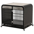 Heavy Duty Dog Crate Furniture Wooden Table Pet Dog Cage Kennel House Indoor Side End Table Decor With Removable Trays And Lockable Wheels For Medium And Large Dogs 40