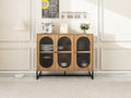 Storage Cabinet With Glass Door, Sideboard Buffet Cabinet For Kitchen,Dining Room, Walnutcolor Natural Particle Board