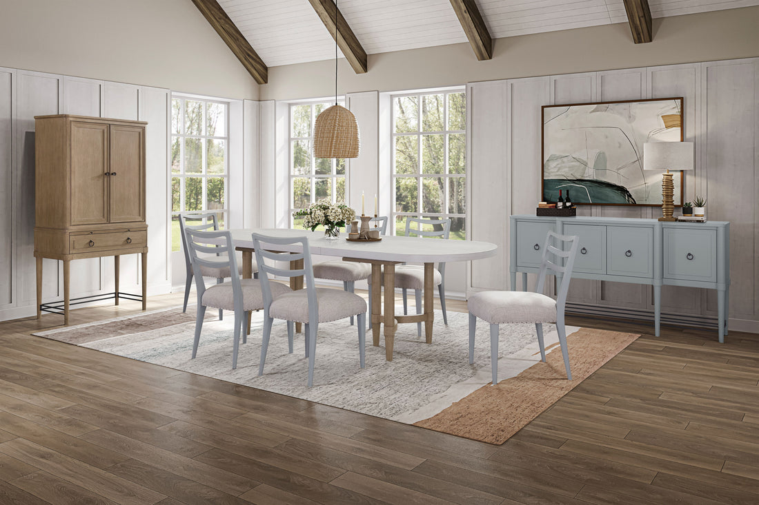Triad Double Pedestal Dining Table With Leaf Sand Solid Wood Mdf