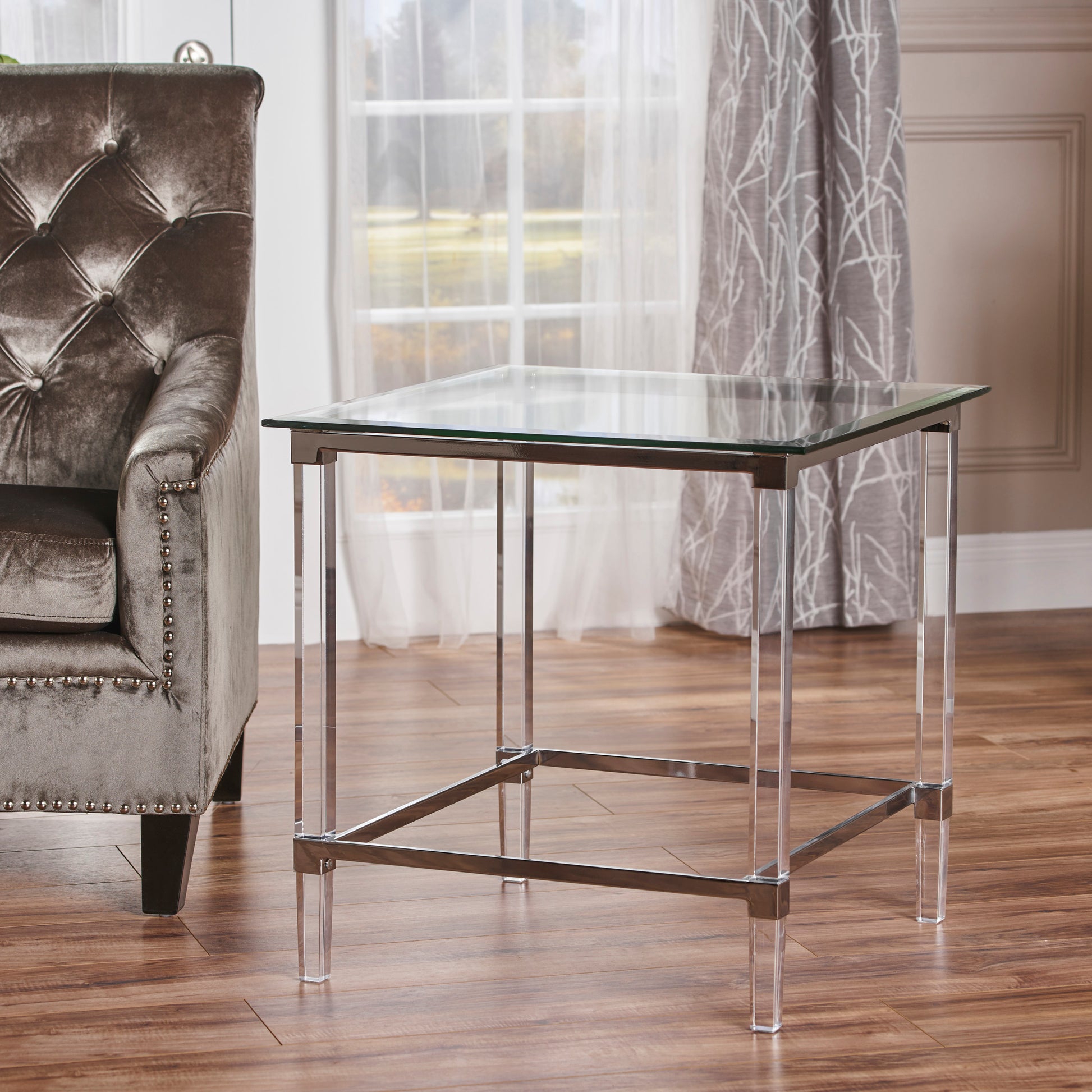 Square End Table Clear Glass Acrylic