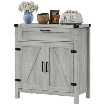 Homcom Sideboard Buffet Cabinet With Storage Drawer, Modern Farmhouse Kitchen Cabinet With 2 Barn Doors, Coffee Bar Cabinet, Gray Stone Gray Particle Board