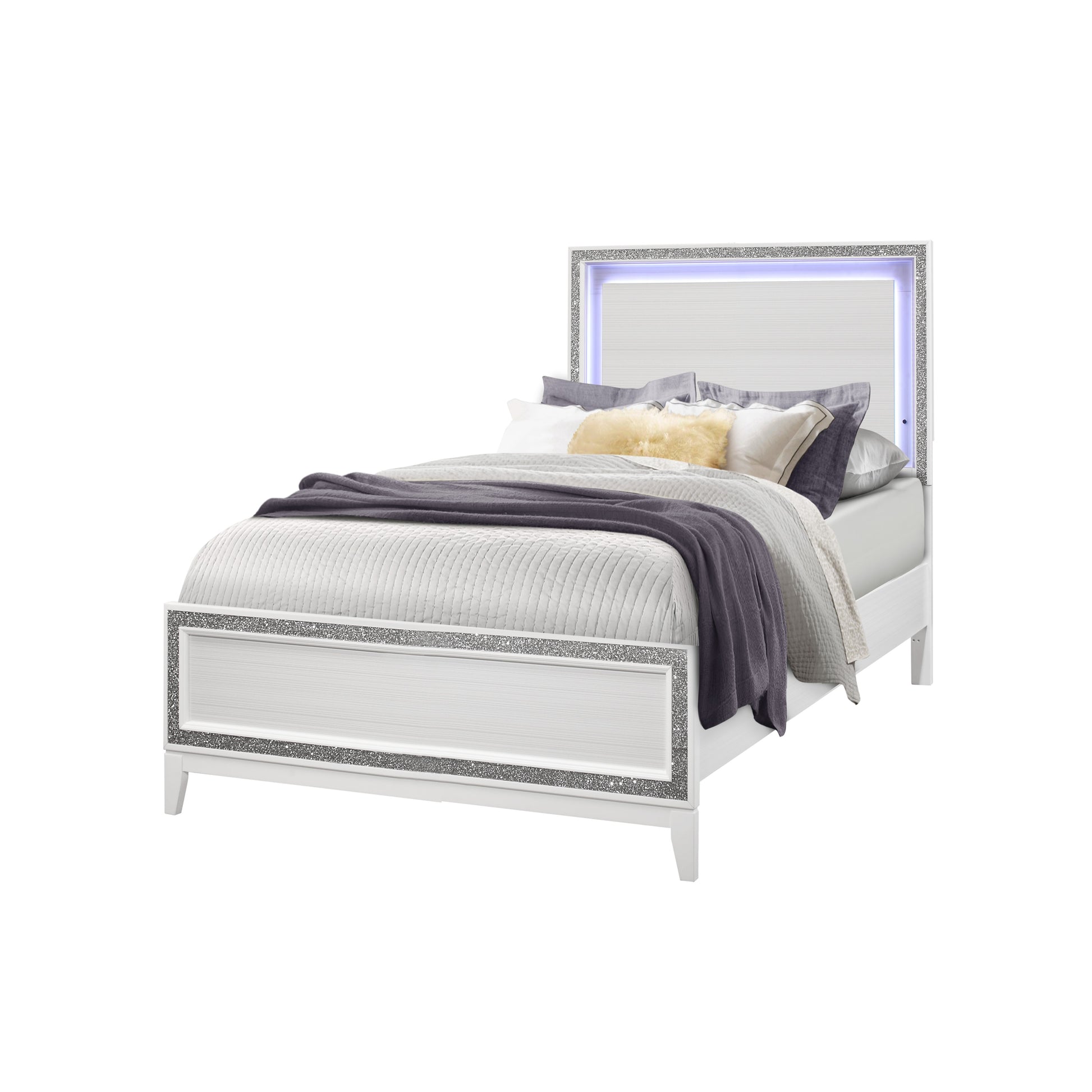 Almera Glitter White Full Bed White Rubber Wood