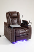 Power Zero Gravity Recliner With Multifunctional Features Storage Armrest & Cup Holder Laptop Table & Phone Holder Reading Light & Led Infinite Position Recline For Living Room & Office Brown Leather