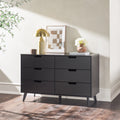 Mid Century Hans 6 Drawer Dresser With Cut Out Handles, Black Black Mdf Mdf