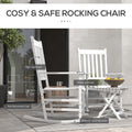 Outsunny Outdoor Rocking Chair Set Of 2 With Side Table, Patio Wooden Rocking Chair With Smooth Armrests, High Back For Garden, Balcony, Porch, Supports Up To 352 Lbs., White White Wood