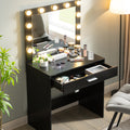 Vanity Desk With Mirror And Lights, Dressing Table With Large Drawer, 1 Level Storage Dresser & 3 Lighting Modes Adjustable Brightness, Suitable For Bedroom Black Black Particle Board