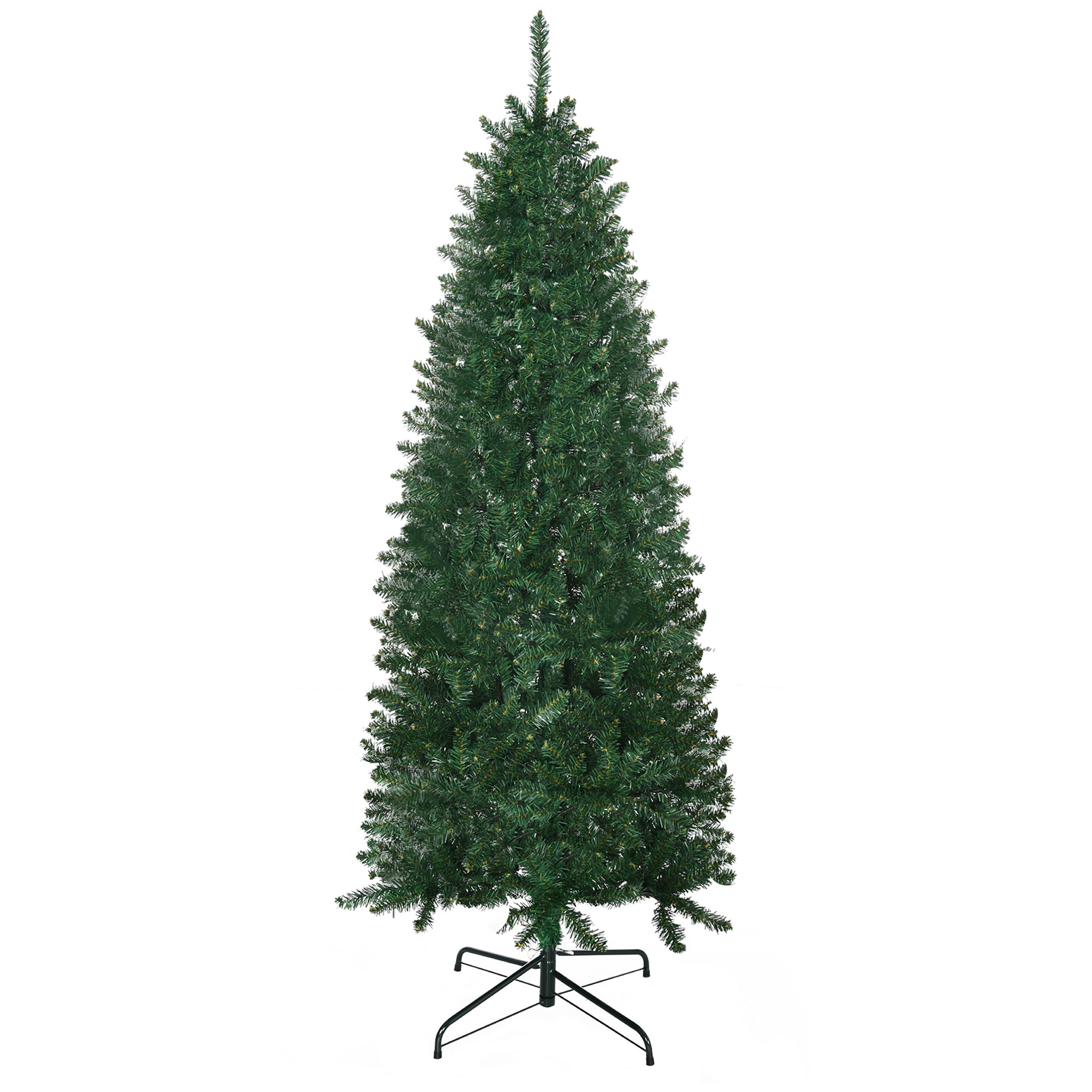 Homcom 6' Tall Unlit Slim Fir Artificial Christmas Tree With Realistic Branches, And 583 Tips, Green Green Plastic