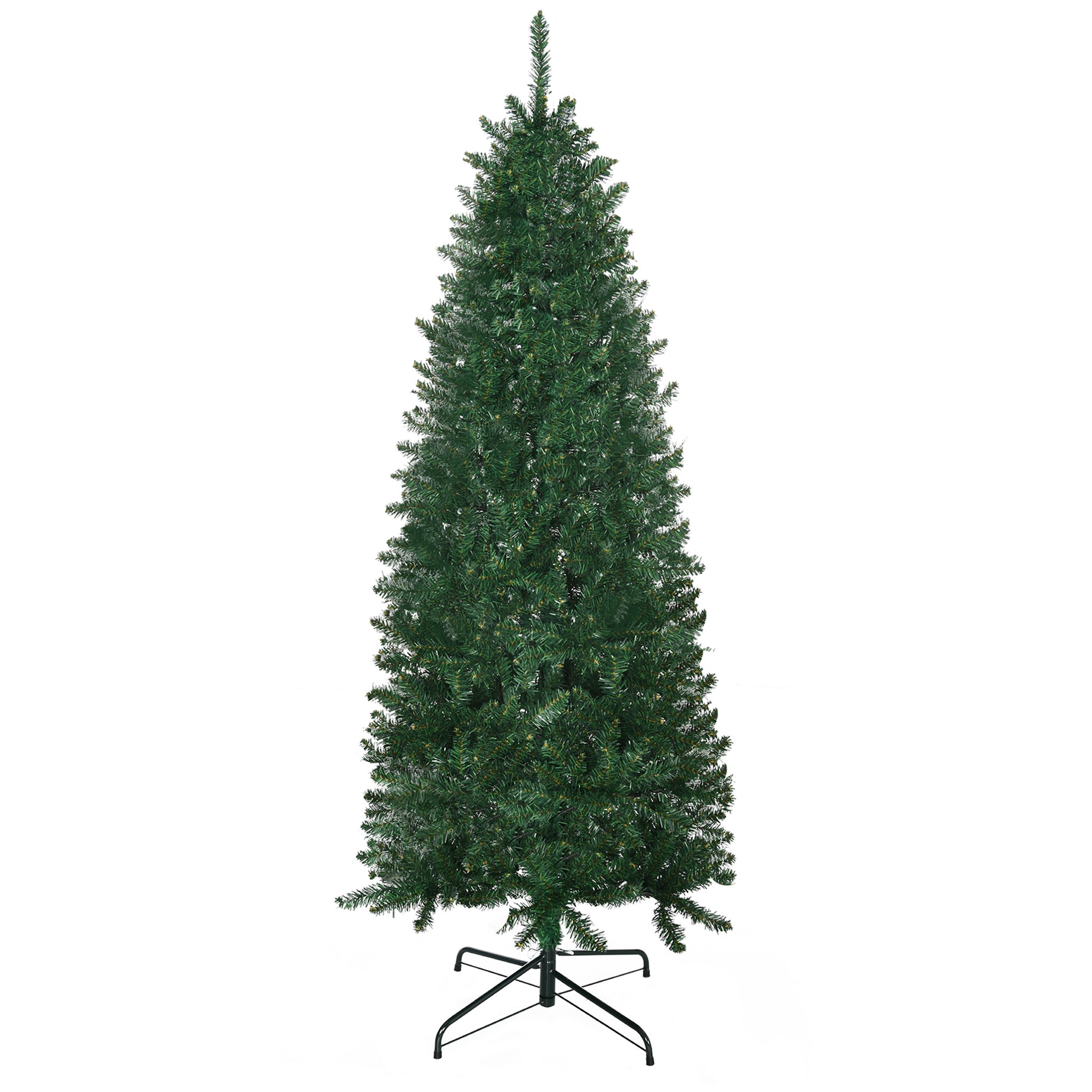 Homcom 6' Tall Unlit Slim Fir Artificial Christmas Tree With Realistic Branches, And 583 Tips, Green Green Plastic