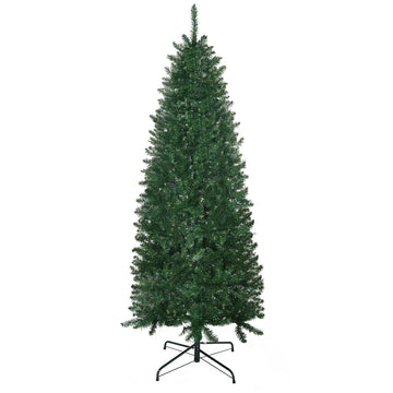 Homcom 6' Tall Unlit Slim Fir Artificial Christmas Tree With Realistic Branches, And 583 Tips, Green Green Plastic