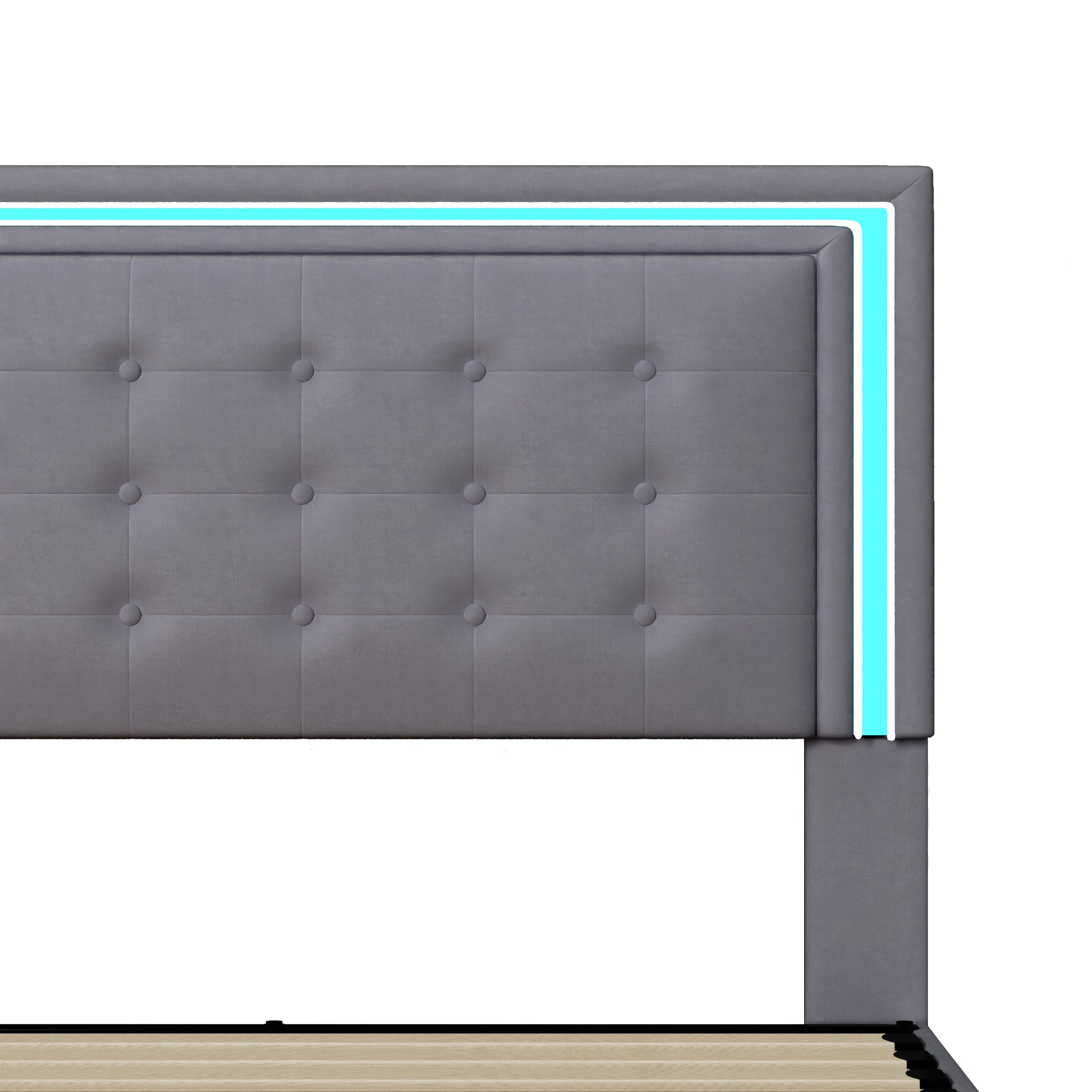 Queen Size Led Bed Frame With 4 Storage Drawers, Smart Control Rgb Led Lights On Headboard,With Remote Control, Upholstered Adjustable Headbaord, Pu Leather Grey Mdf Metal