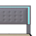 Full Size Led Bed Frame With 4 Storage Drawers, Smart Control Rgb Led Lights On Headboard,With Remote Control, Upholstered Adjustable Headbaord, Velvet Grey Mdf Metal