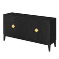 4 Door Sideboard Storage Cabinet For Living Room And Dining Room, Two Large Cabinets With Gold Handles And Adjustable Shelf, Black Black Rubberwood Solid Wood Mdf