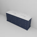 Navy Blue Double Bath Vanity 84 In. W X 22 In. D, With Carrara Marble Top Navy Blue Plywood Wood