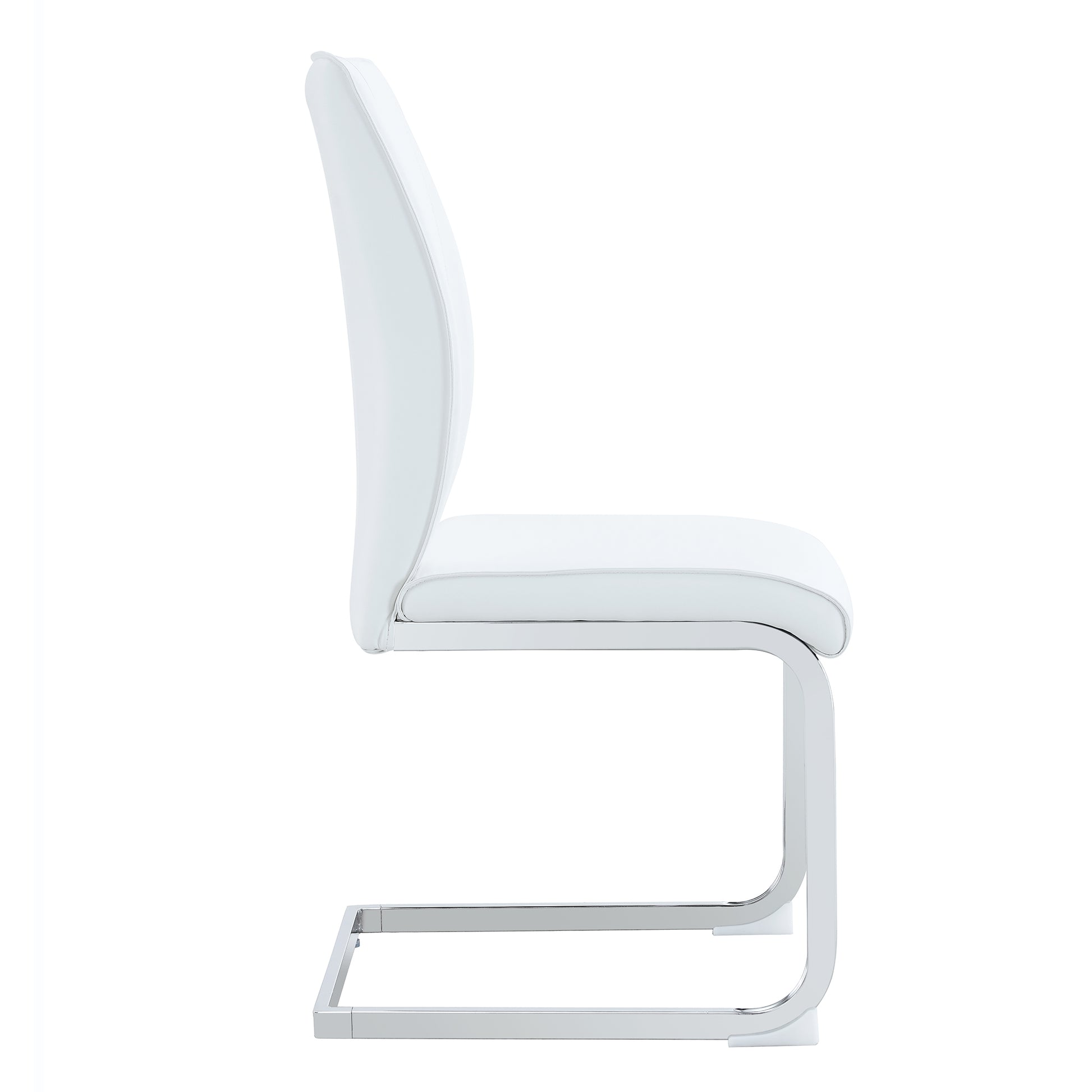 Luxury Simple Arch Chair Set Of 4 White Pu Material High Resilience Dining Chair With Arched Metal Silver Leg. White Silver Metal,Pu