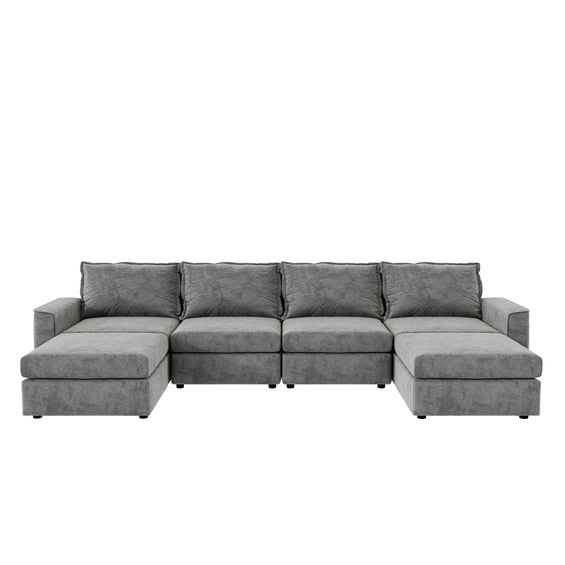 115*58" Chenille Modular Sectional Sofa,U Shaped Reversible Couch,Free Combination,6 Seat Sleeper Sofa Bed With Ottoman,Convertible Oversized Indoor Furniture For Living Room,Gray Gray Chenille 6 Seat