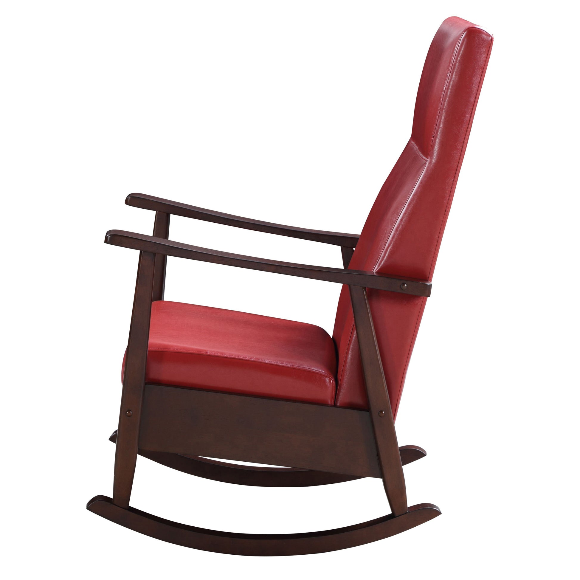 Red And Espresso Tight Cushion Rocking Chair Solid Red Brown Primary Living Space Foam Rectangular Rocking Chairs Rubberwood Solid Back Wood Fabric