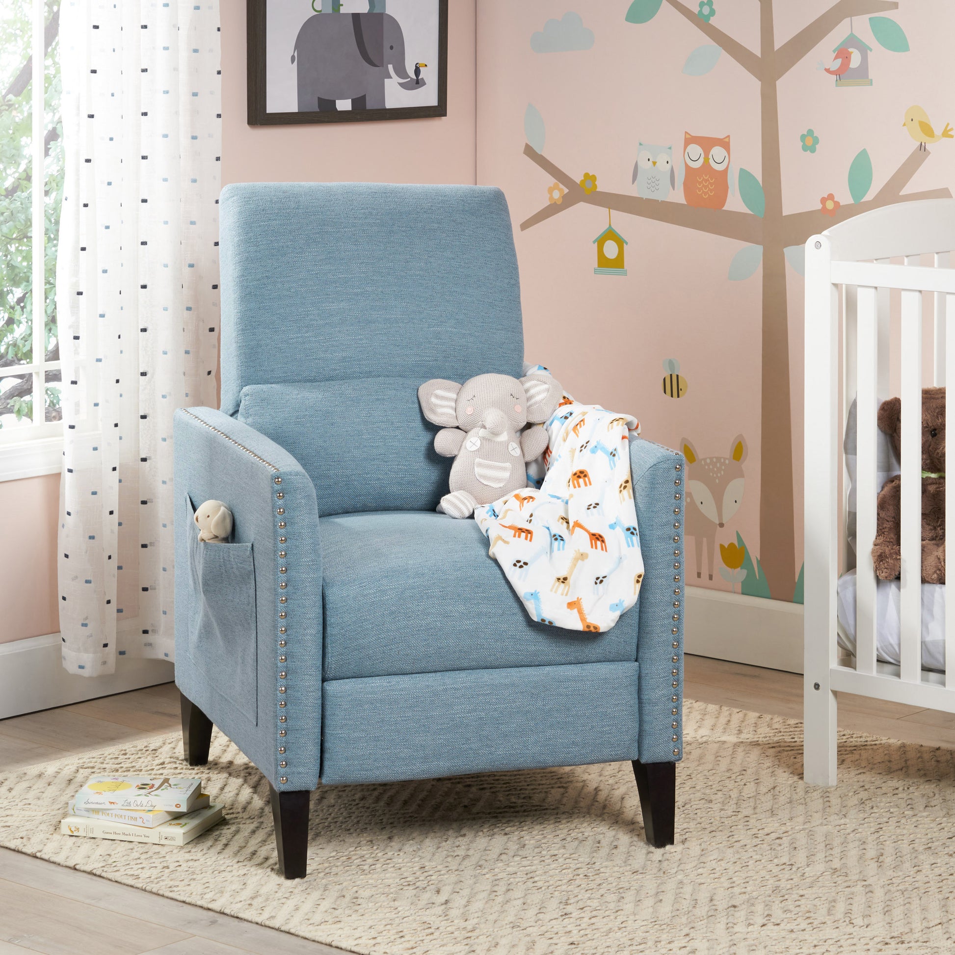 Push Back Recliner Light Blue Fabric