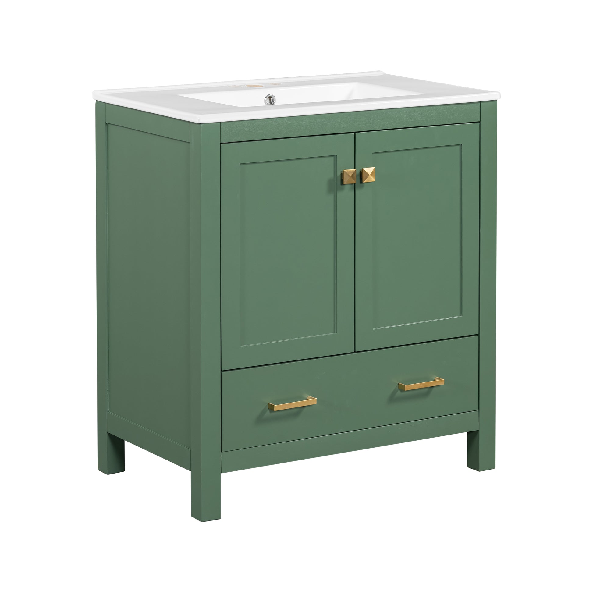 30 Inch Green Bathroom Vanity With Single Sink, Combination Under Counter Sink, Bathroom Storage Cabinet With 2 Doors And A Drawer, Soft Closure, Multifunctional Storage, Solid Wood Frame Green Bathroom Solid Wood Mdf