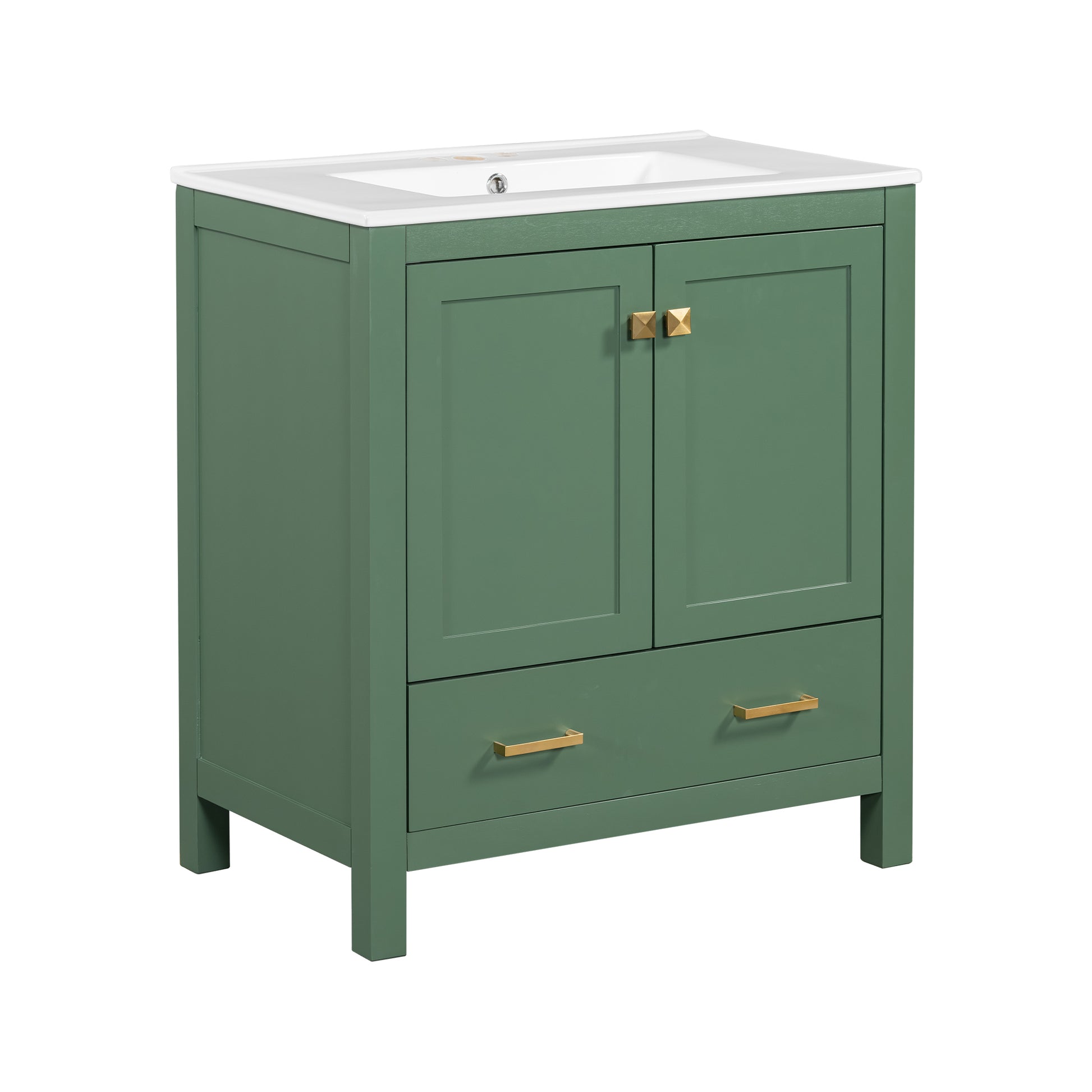 60" Green Bathroom Vanity Set With Double Vanities Separate , Double Ceramic Sinks, Storage Shelf, And Divided Drawers Mirror Not Included Modern Bathroom Solution For Spacious Bathrooms Green