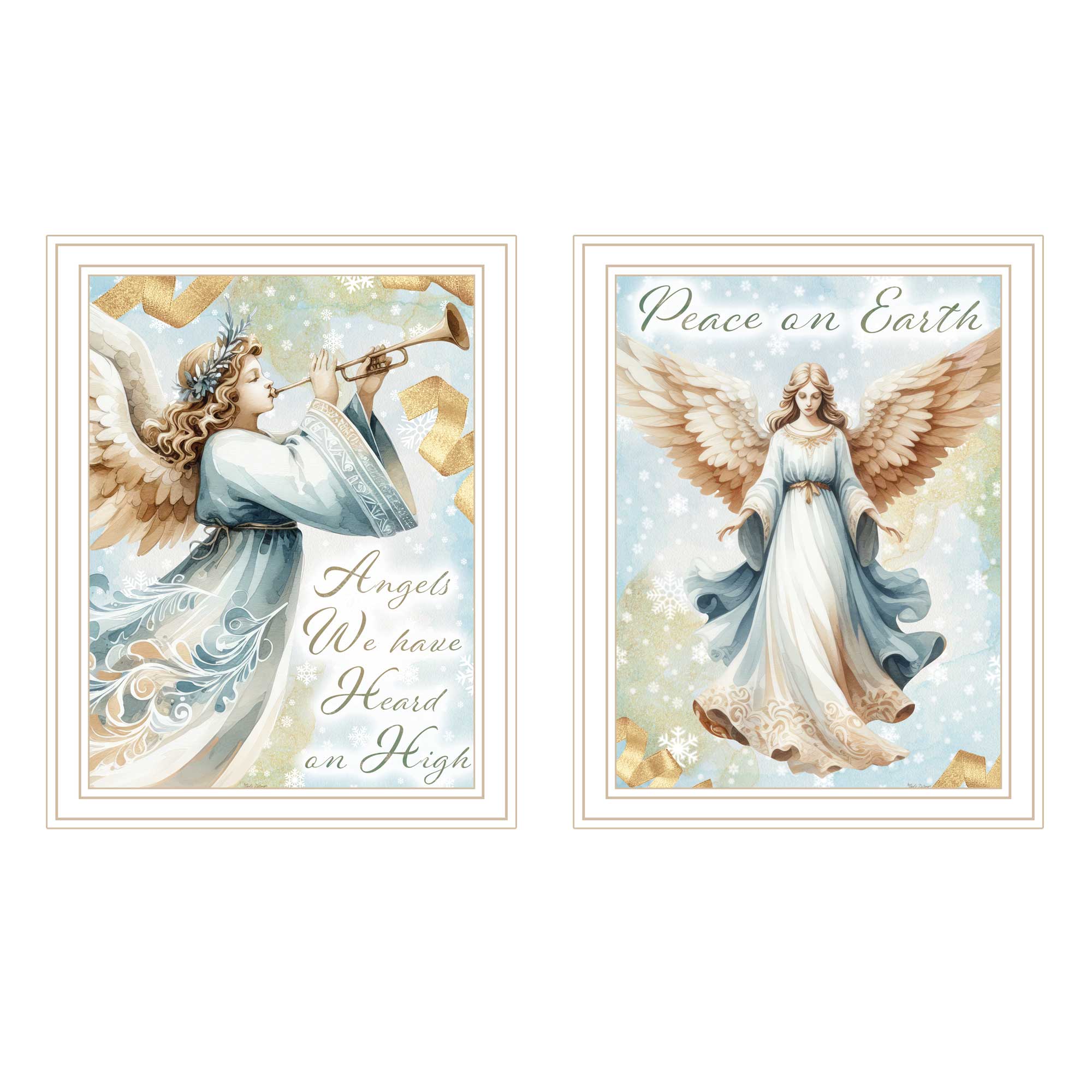 2 Piece Vignette Angels We Have Heard On High White Framed Wall Art For Living Room, Holiday Wall Art Print For Home Decor, Bedroom Wall Art By Nicole Decamp Multicolor Wood Paper