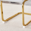 Table And Chair Set.Large Modern Rectangular Table With 0.4 Inch Patterned Glass Tabletop And Large Mdf Table Legs.Comes With 6 Chairs With Faux Leather Cushioned Seats And Golden Metal Legs. Gold White Seats 6 Mdf Glass