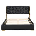 Full Size Upholstered Platform Bed With Metal Strips, Black Full Black Pu