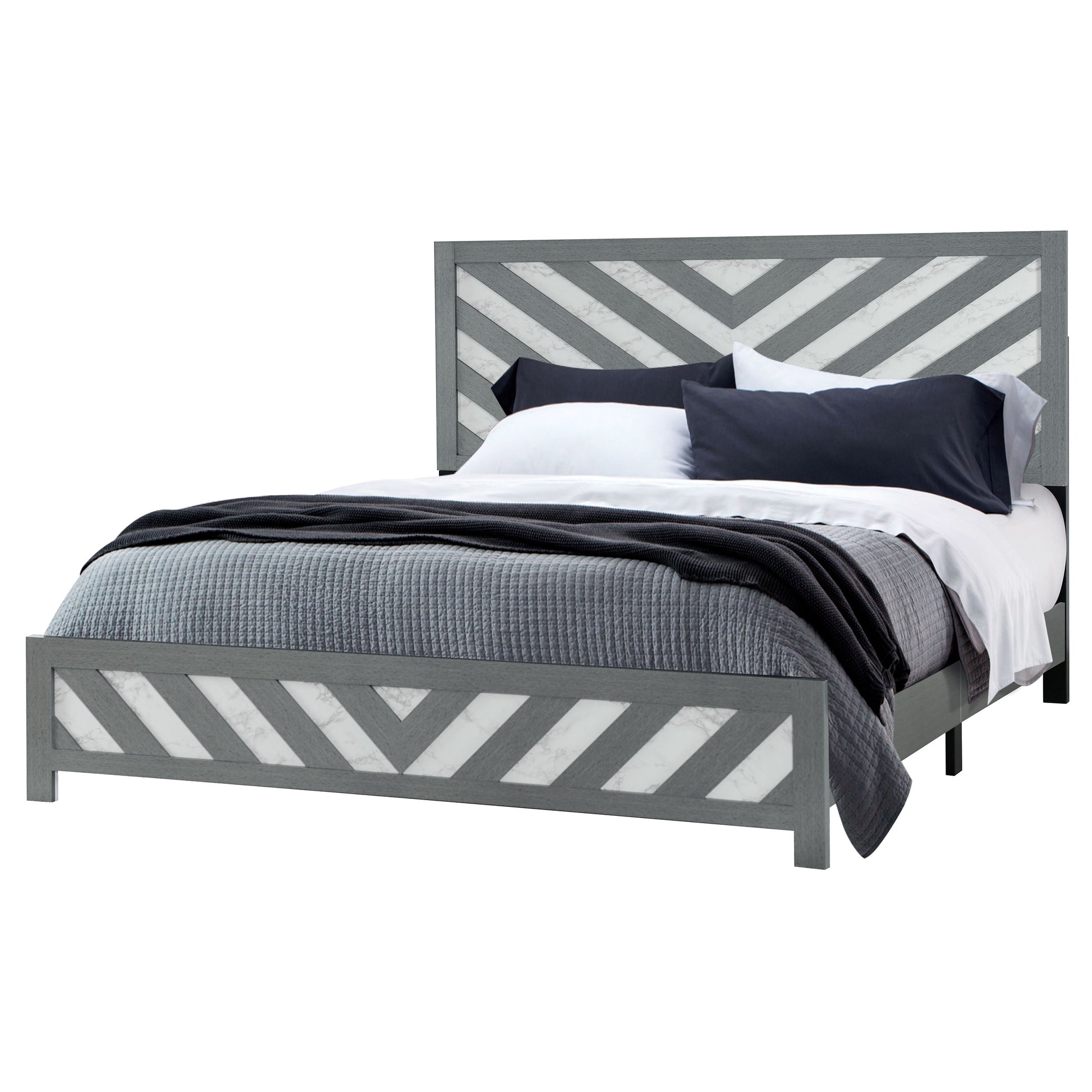 Rush Grey King Bed Grey Solid Wood Mdf