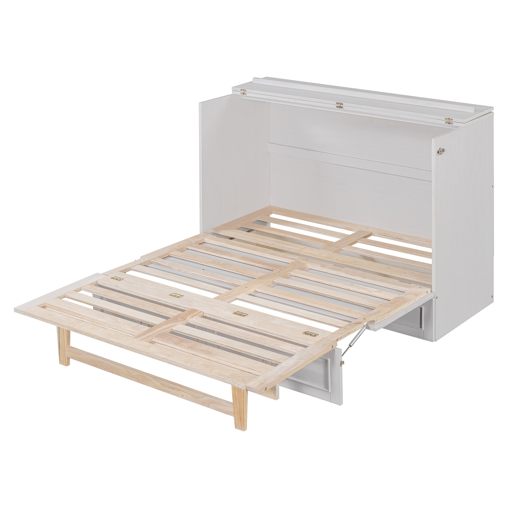 Full Size Murphy Bed With Large Drawers,White Full White Plywood