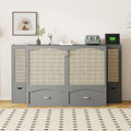 Full Size Murphy Bed Wall Bed With Drawer And Rattan Decoration With 2 Storage Cabinets, One Set Of Sockets & Usb Ports, Pulley Structure Design, Gray Full Gray Plywood
