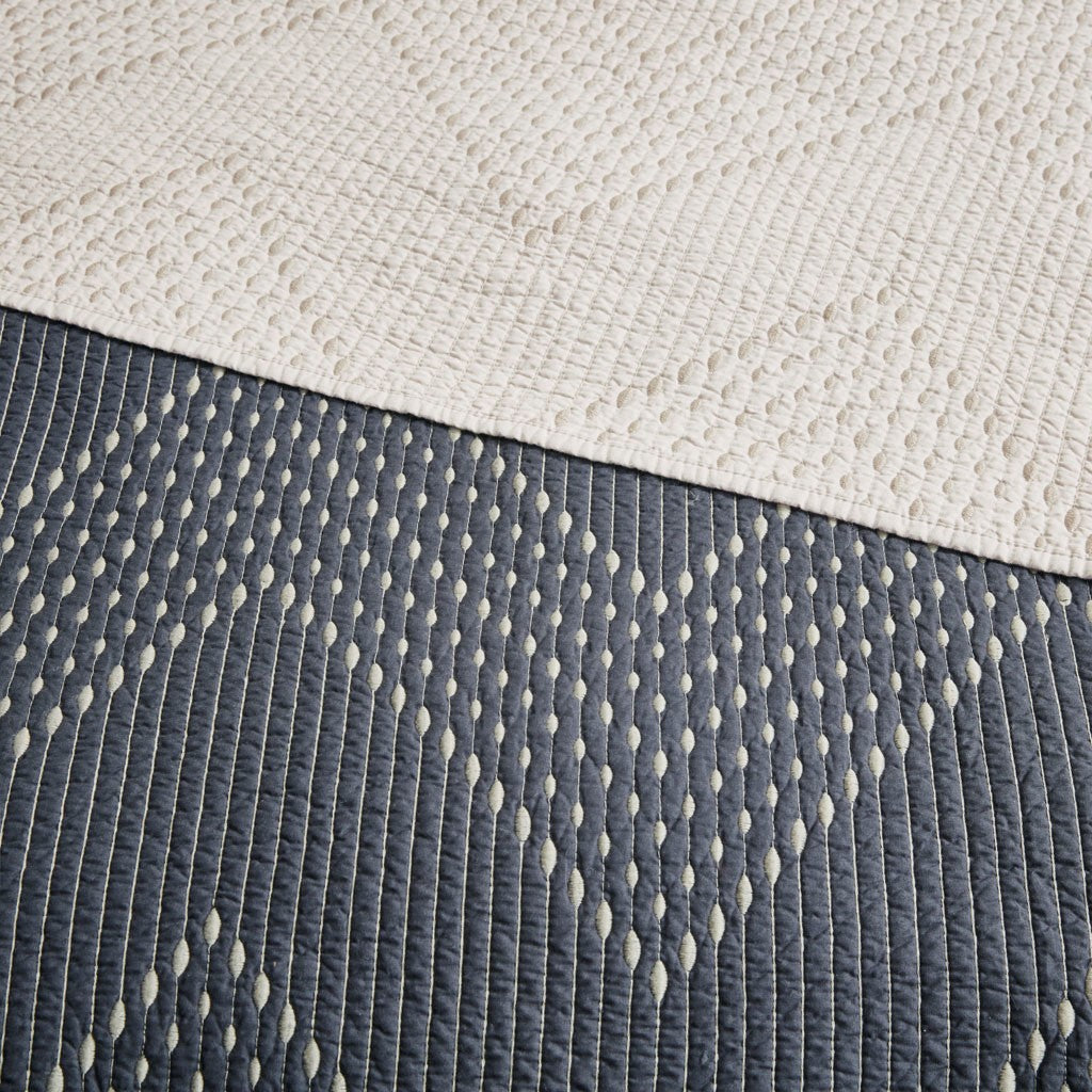 3 Piece Embroidered Cotton Quilt Set Navy King Cal King King Navy Cotton