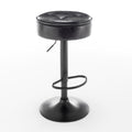 Round Storage Bar Stool Set Of 2, Black Faux Leather Height Adjustable Barstool, 360 Counter Height Swivel Stool, Armless Bar Chair With Metal Frame For Kitchen Counter Dining Living Room Black Set Of 2 Foam Pu Leather